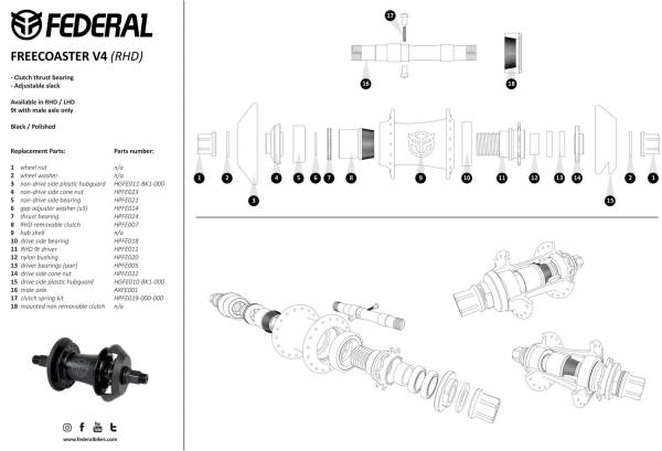 FEDERAL HUB FREECOASTER V4 MALE RHD 9T Silver